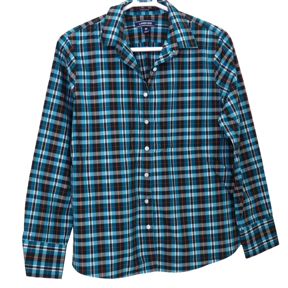 Lands' End Women’s Plaid No Iron Button Front Shirt